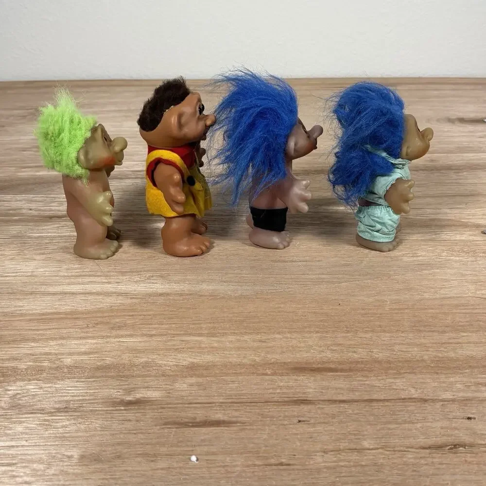 Four 1980s DAM Vintage Troll Collection‎ Blue Green Hair Red Brown Eyes See Desc